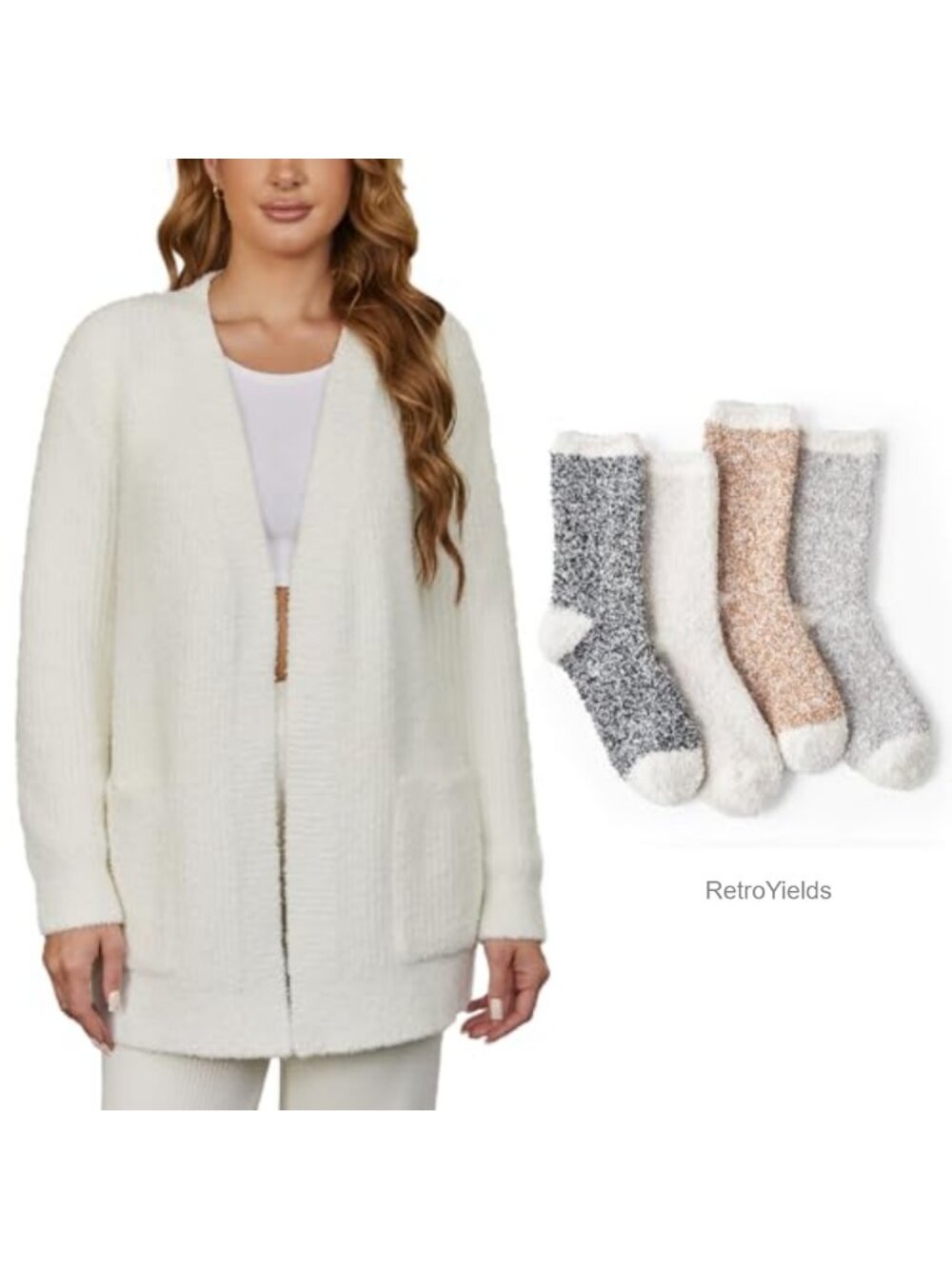 Fuzzy Socks Set & Cardigan Size L Soft Microfiber OEKO-TEX